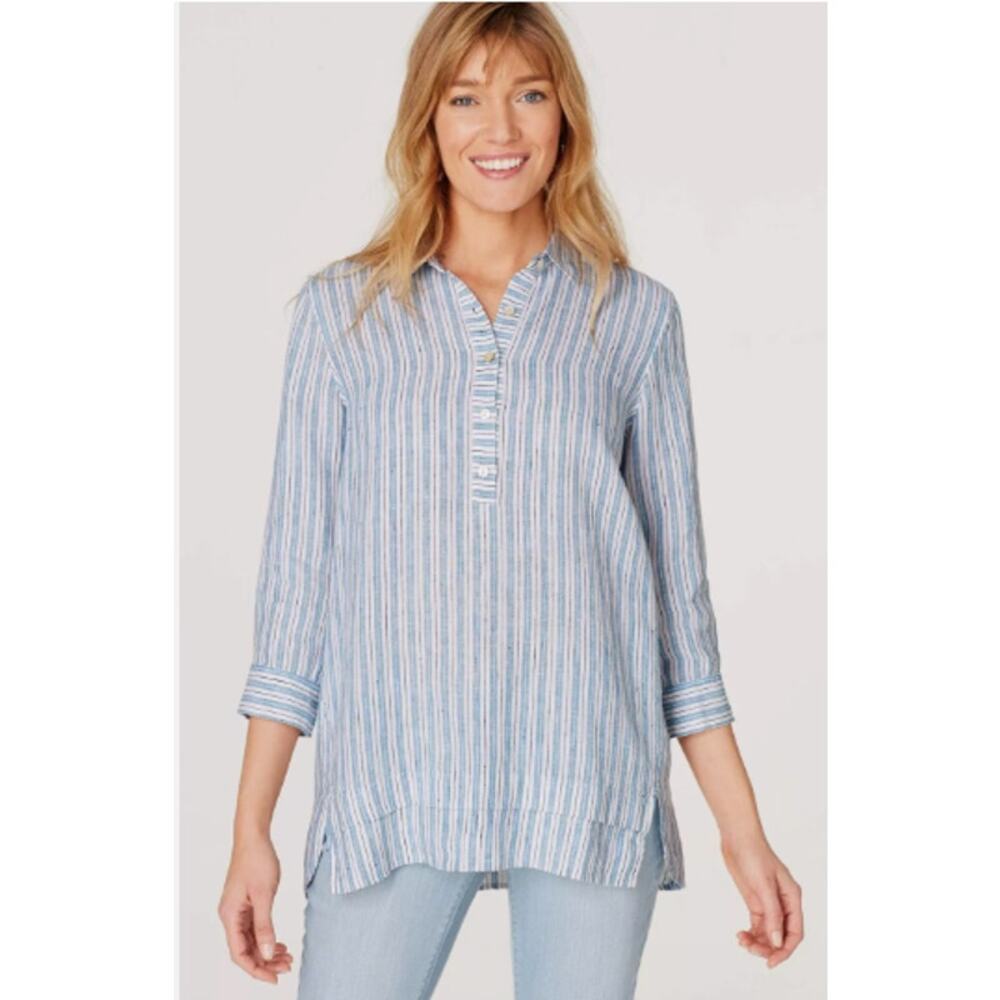 J Jill Perfect Linen Relaxed Tunic Popover‎ Tahitian Teal Womens Size M Petite
